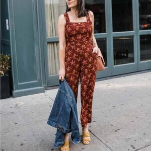 Madewell Apron Bow Back Floral Open Back Jumpsuit Size 10